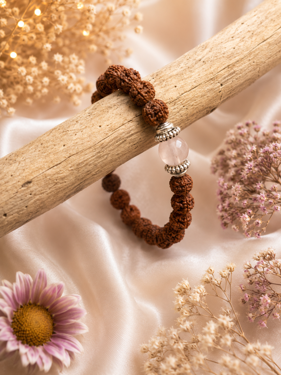 Rudraksha & Quartz Rose