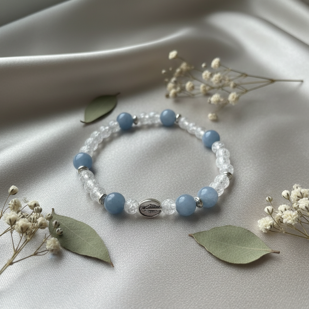Bracelet Religieux : Médaille Miraculeuse - Aqua-Marine