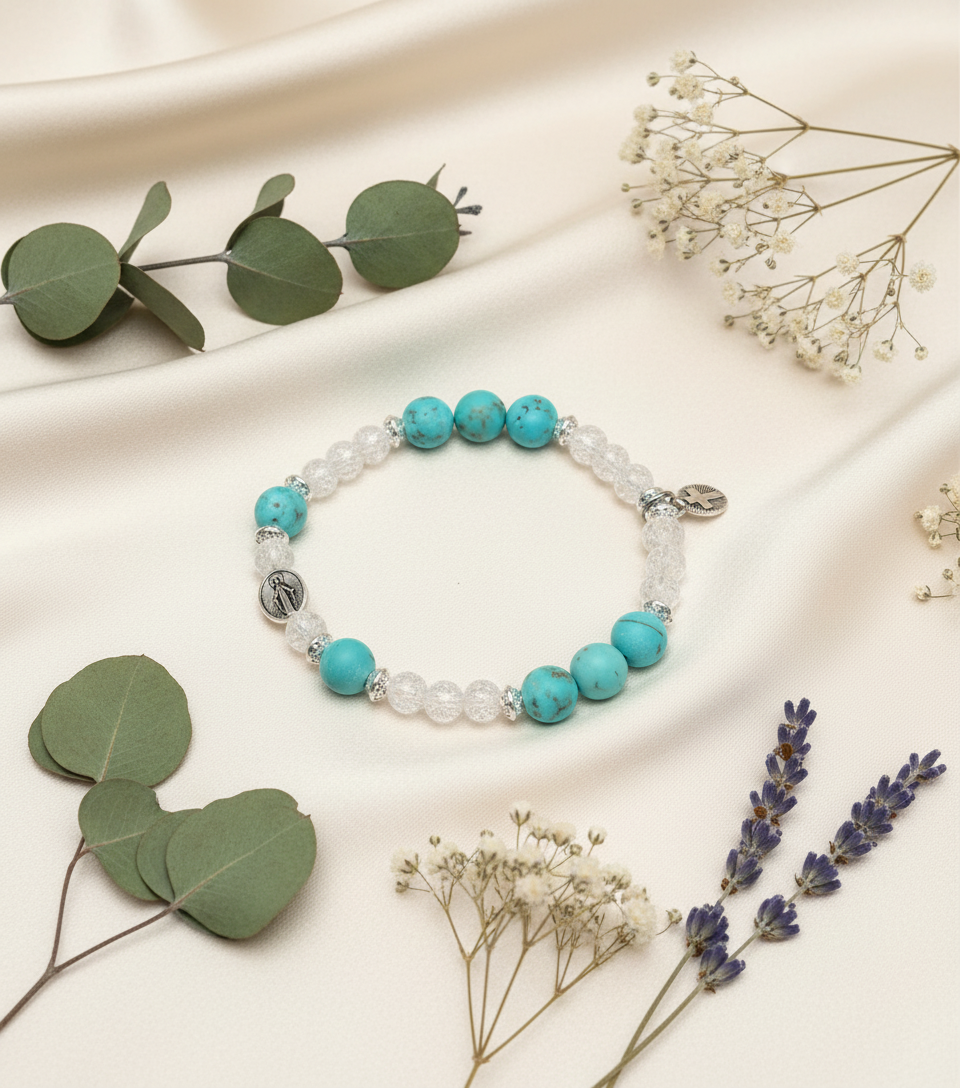 Bracelet Religieux : Médaille Miraculeuse - Turquoise