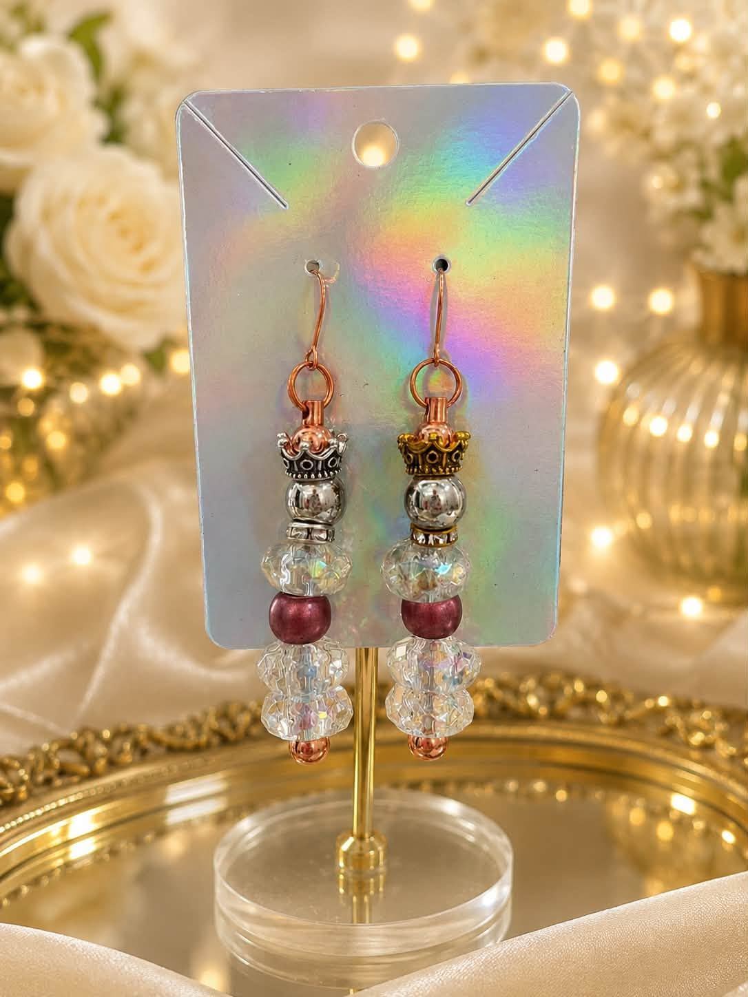 Boucles d’oreilles Roi & Reine en perles de verre - Fairies Stones